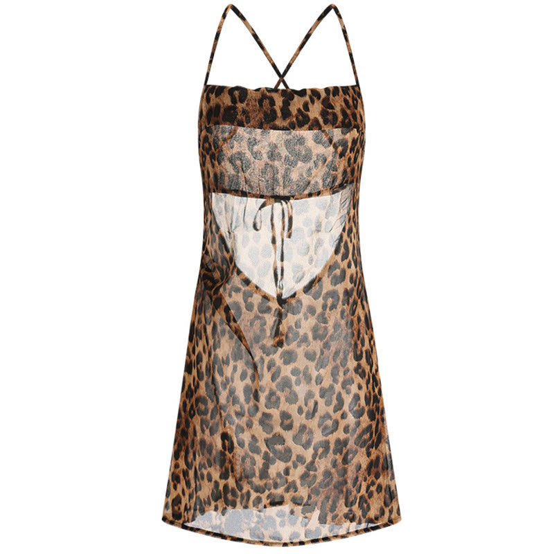Leopard Print Backless Lace-up Lingerie Dress