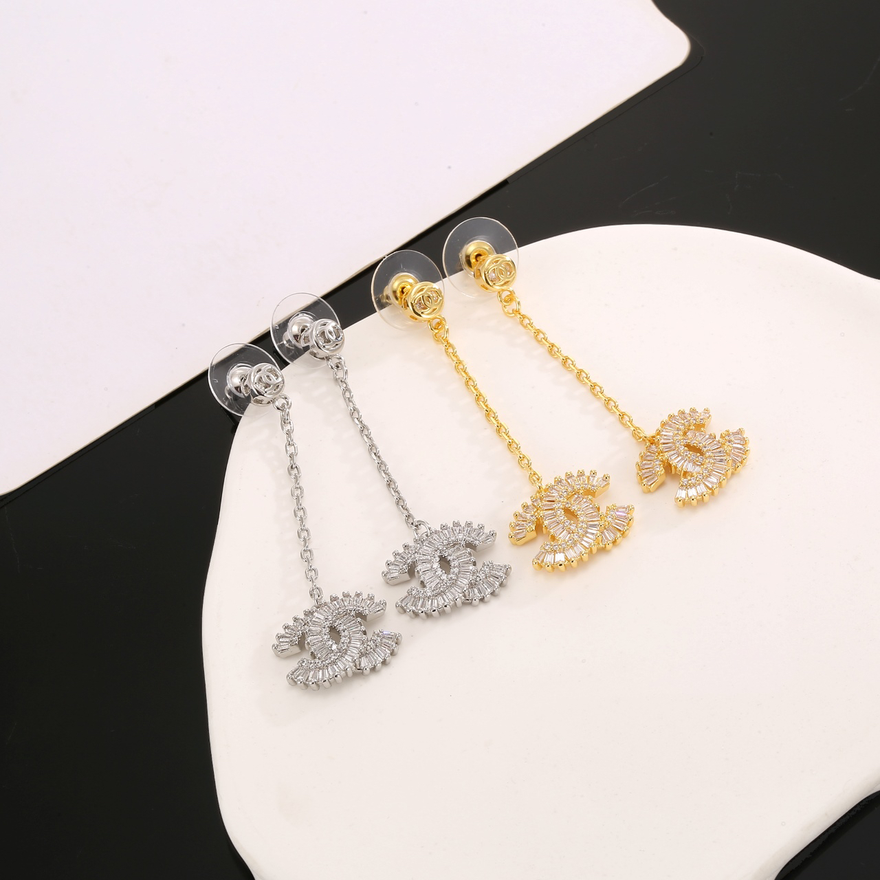 Chanel long diamond earrings