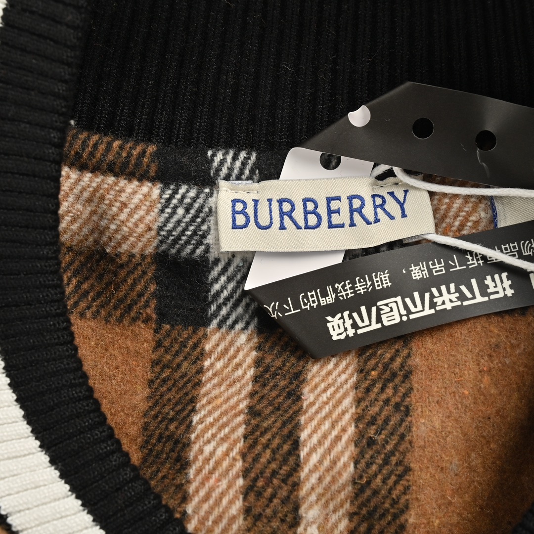 Burberry 24Fw striped embroidered warhorse patchwork baseball jacket