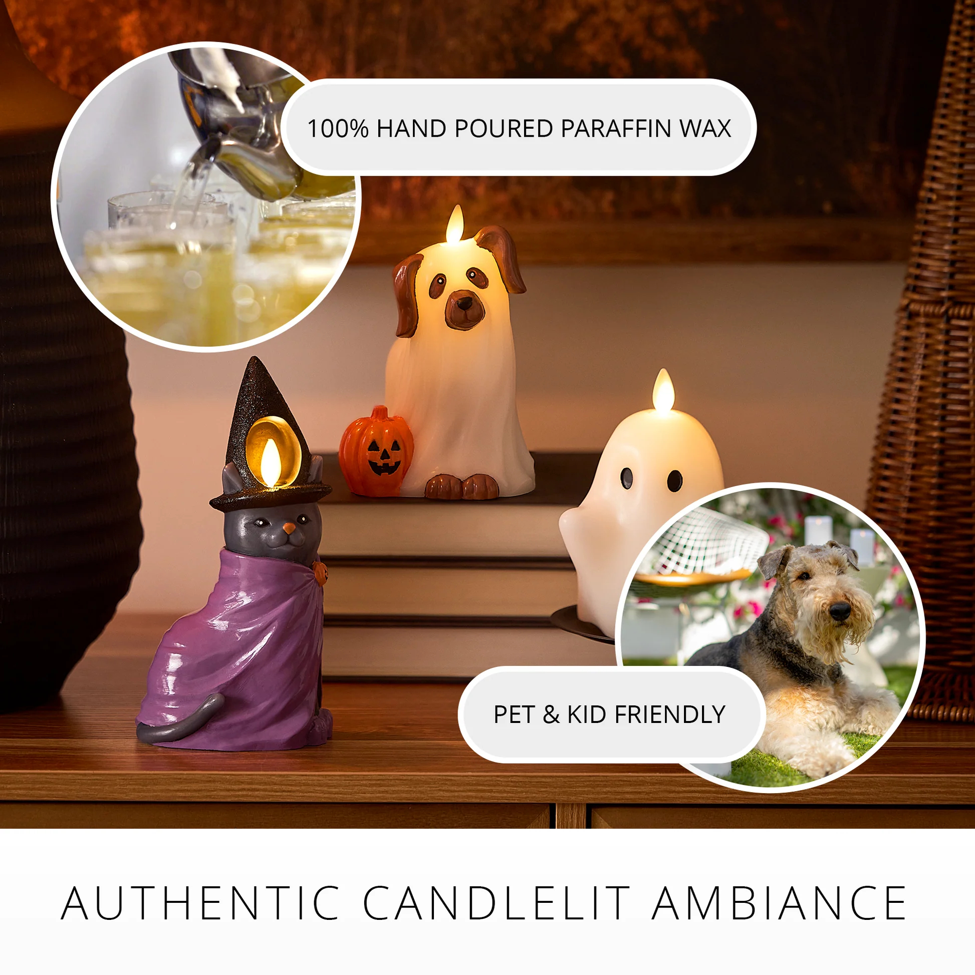 💥ON SALE💥-👻🎃 Swaying‑Flame Ghost & Pumpkin LED Candles, Safe,Zero Mess✨