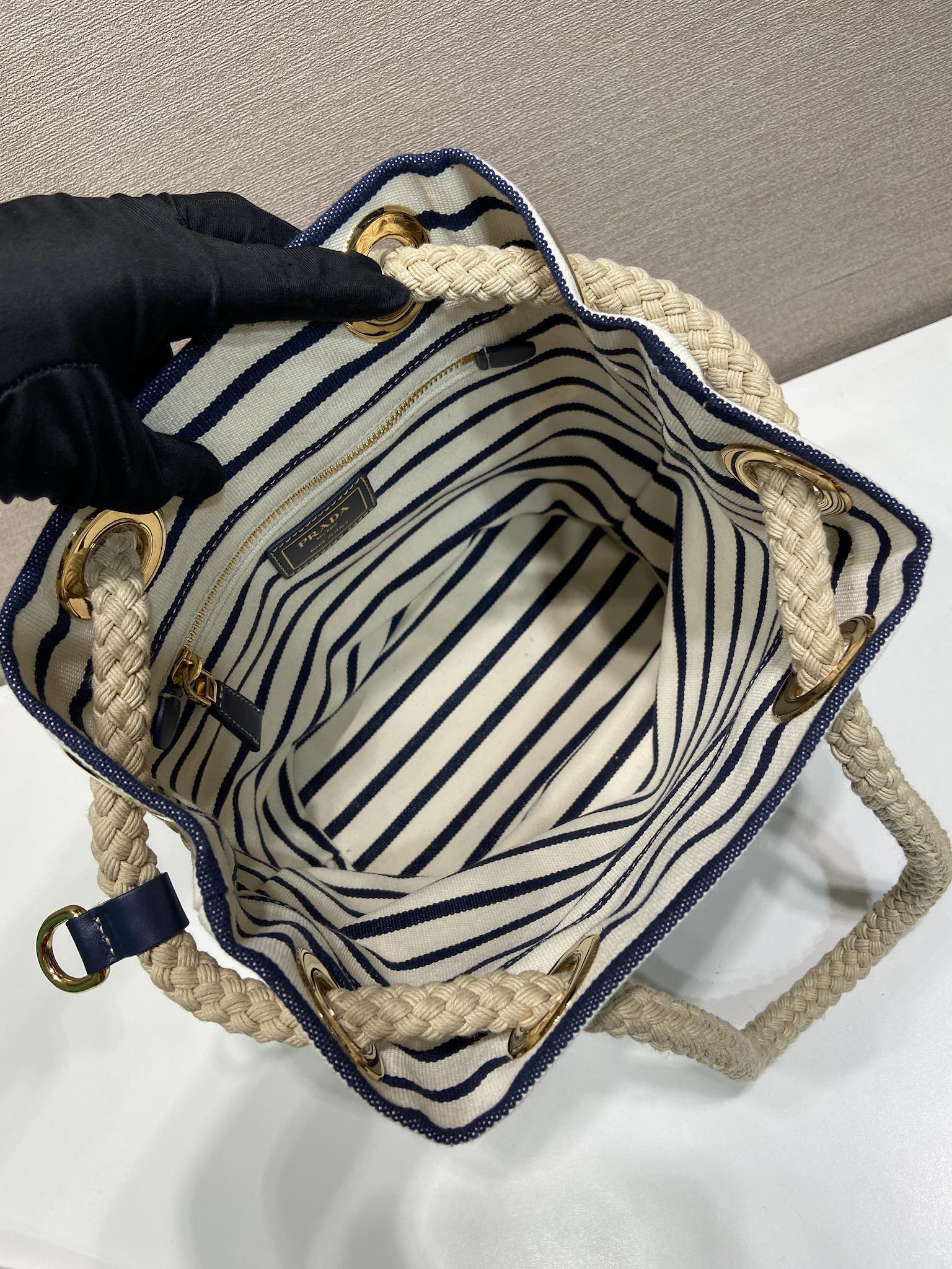 Prada New Striped Bucket Bag 1BE082