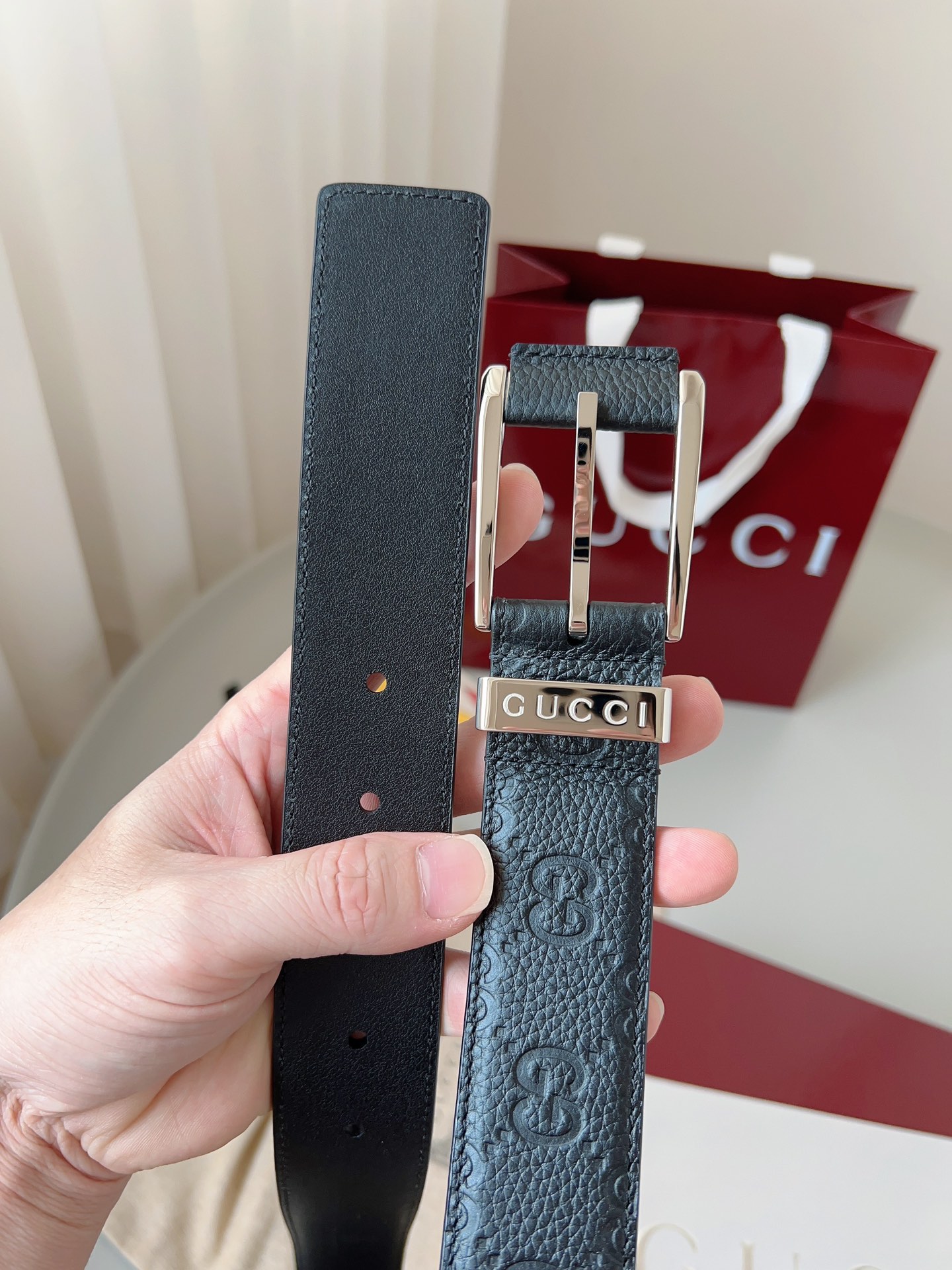 Gucci pin buckle printed leather belt 3.5cm wide