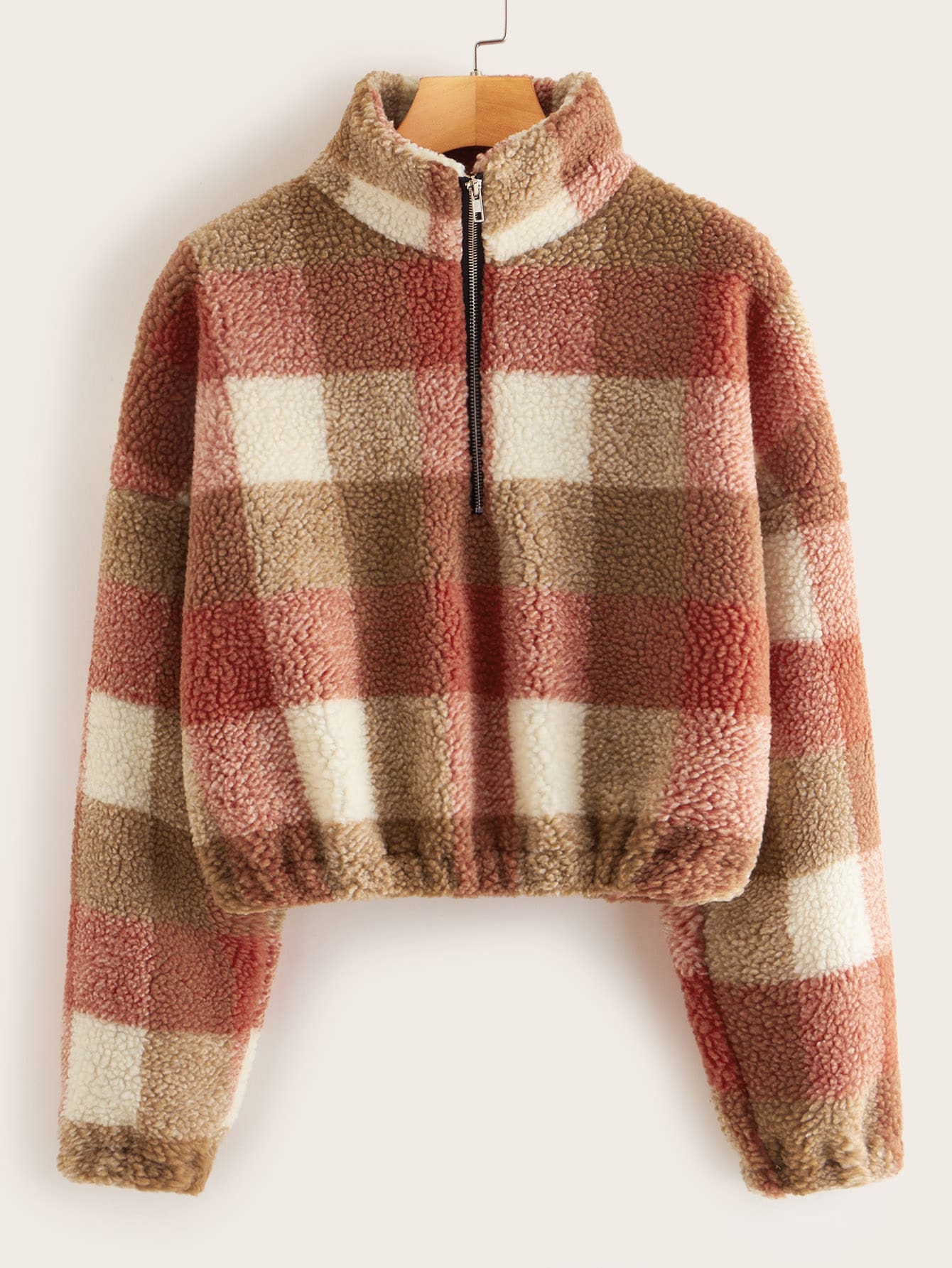 Half Placket Drop Shoulder Teddy Sweatshirt