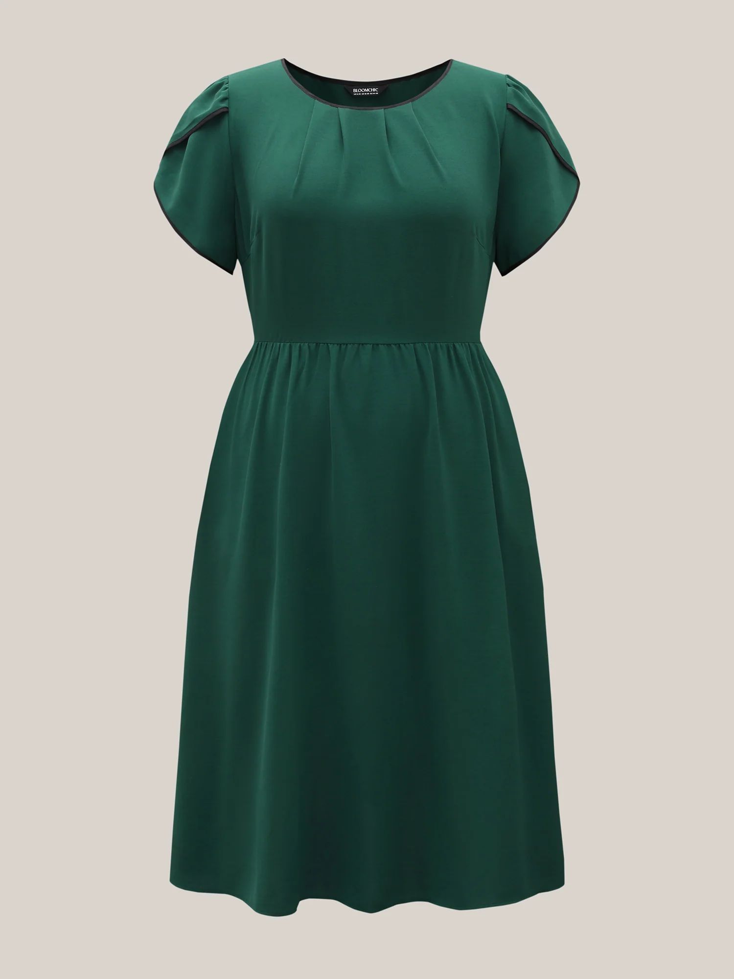 Petal Sleeve Pleated Pockets Midi Dress