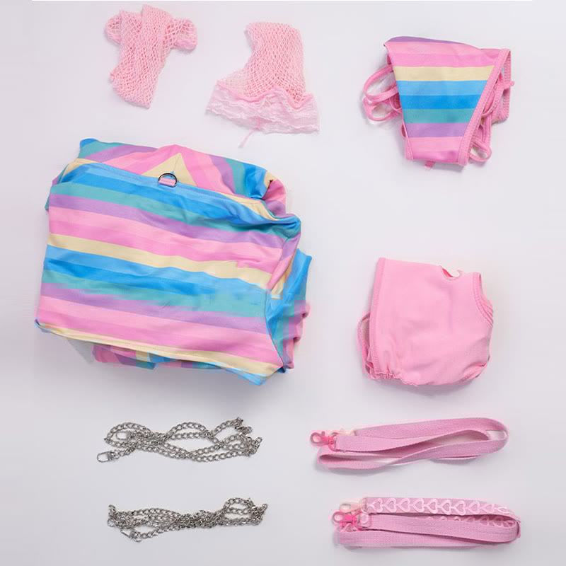 Bunny Ears Rainbow Stripe Lingerie Set