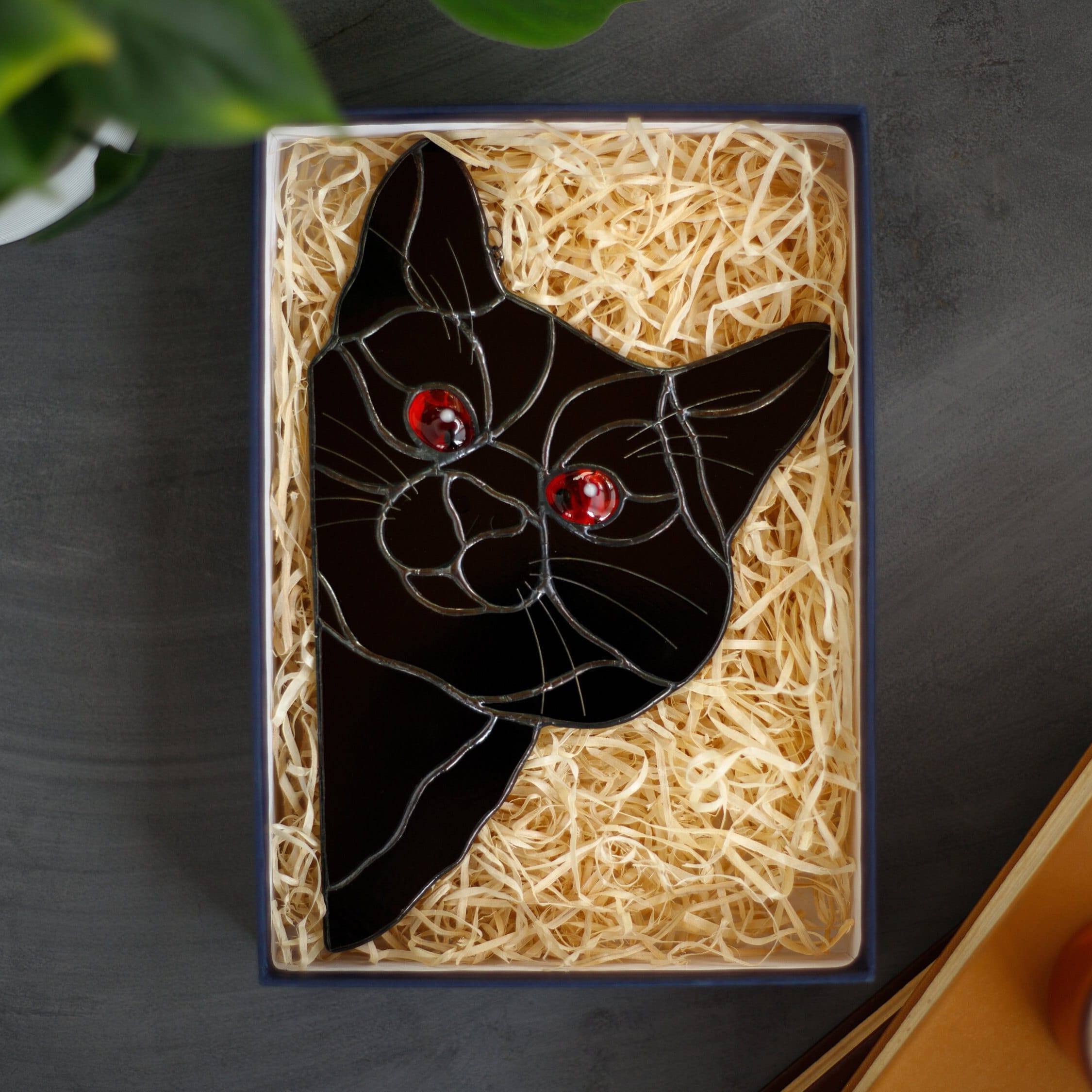 Spooky Season Gift for Cat Lover-Stained Glass Black Cat Suncatcher