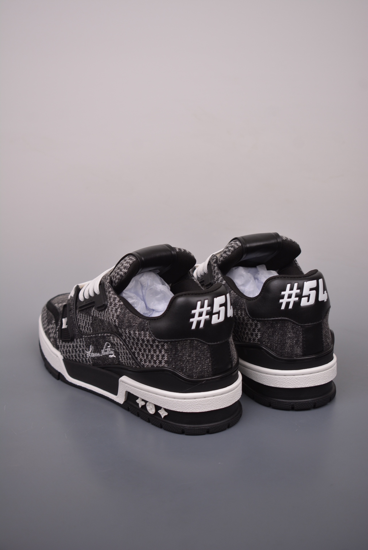 Louis Vuitton Trainer Sneaker Low Black White Grey Plaid 1AD6DX