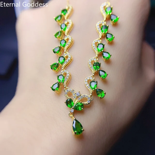 Brand New Boutique Natural Diopside Pendant Jewelry 925 Sterling Silver Women's Necklace Fashion Wear Support Verified 3*4mm