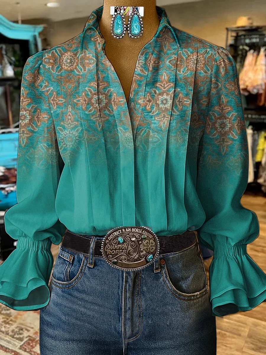 Women's Retro Casual Western Pattern Shirt