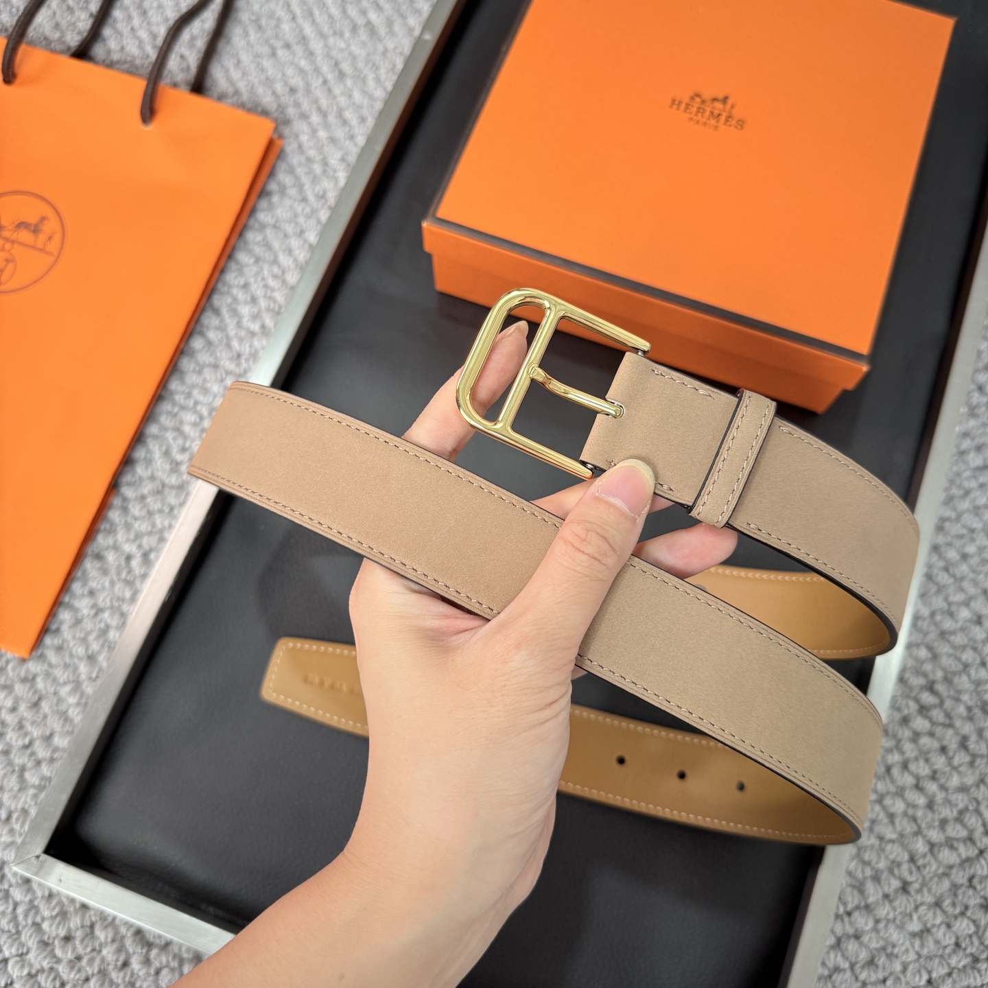 Hermès BoxTogo calfskin double-sided belt 3.2CM wide