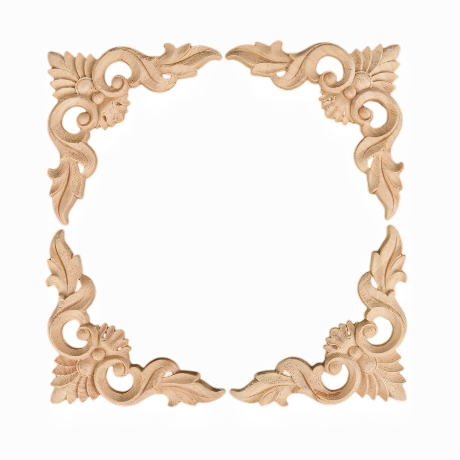 4 Pcs/Set Wood Carved Onlay Appliques, Unpainted Wooden Corner Carving Decals