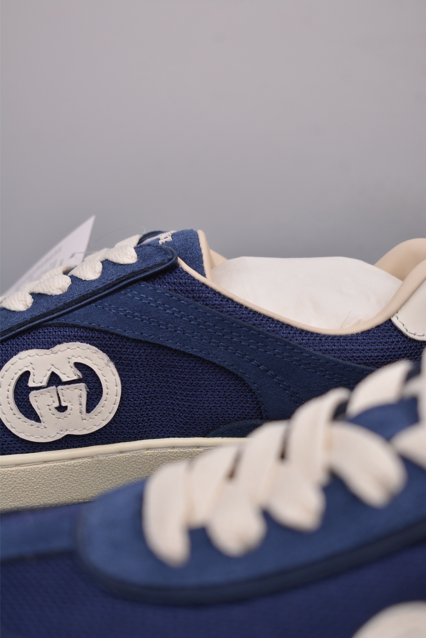Gucci Interlocking G Suede Sneaker G74 Navy Blue White