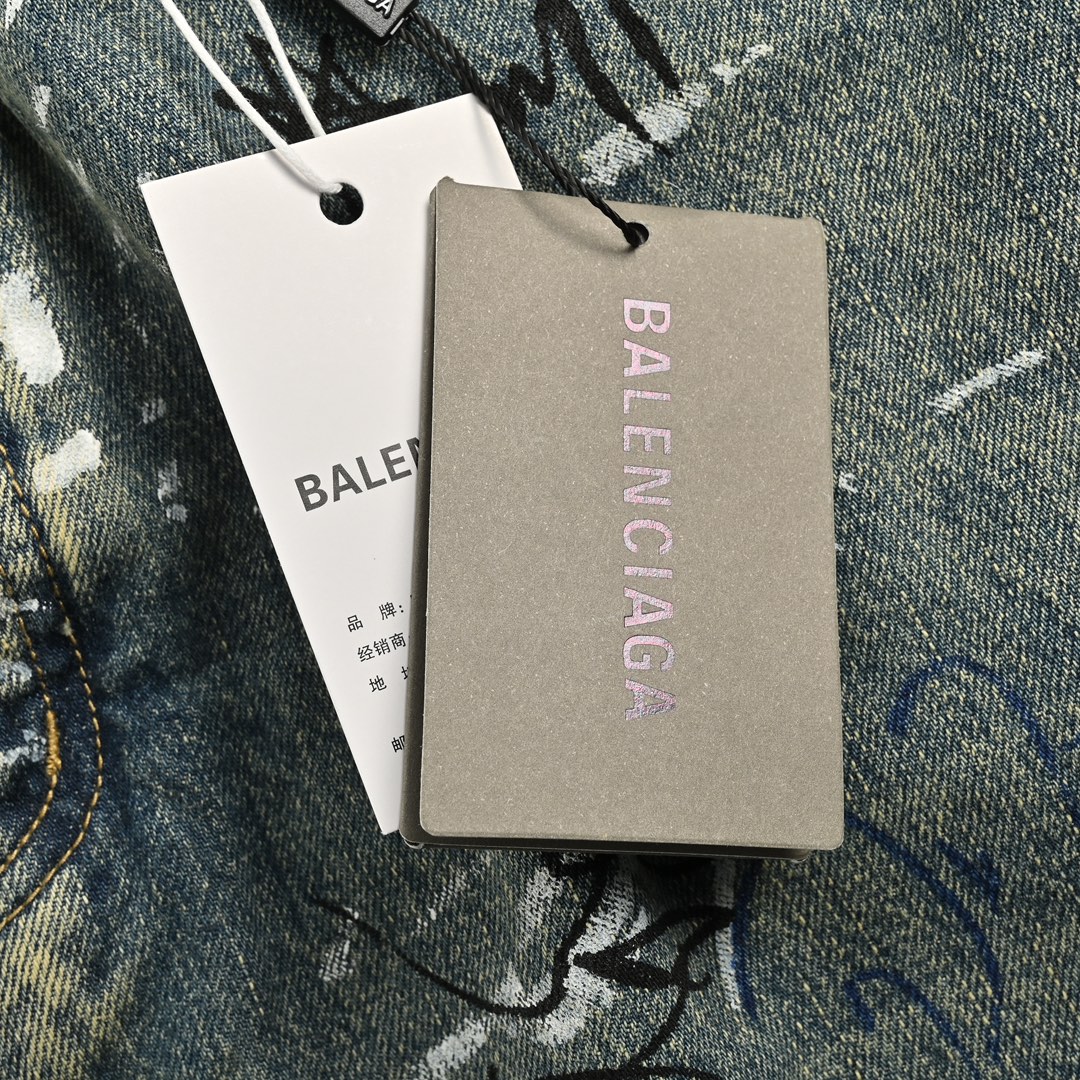 Balenciaga Hand-painted Graffiti Washed Loose Wide-leg Jeans