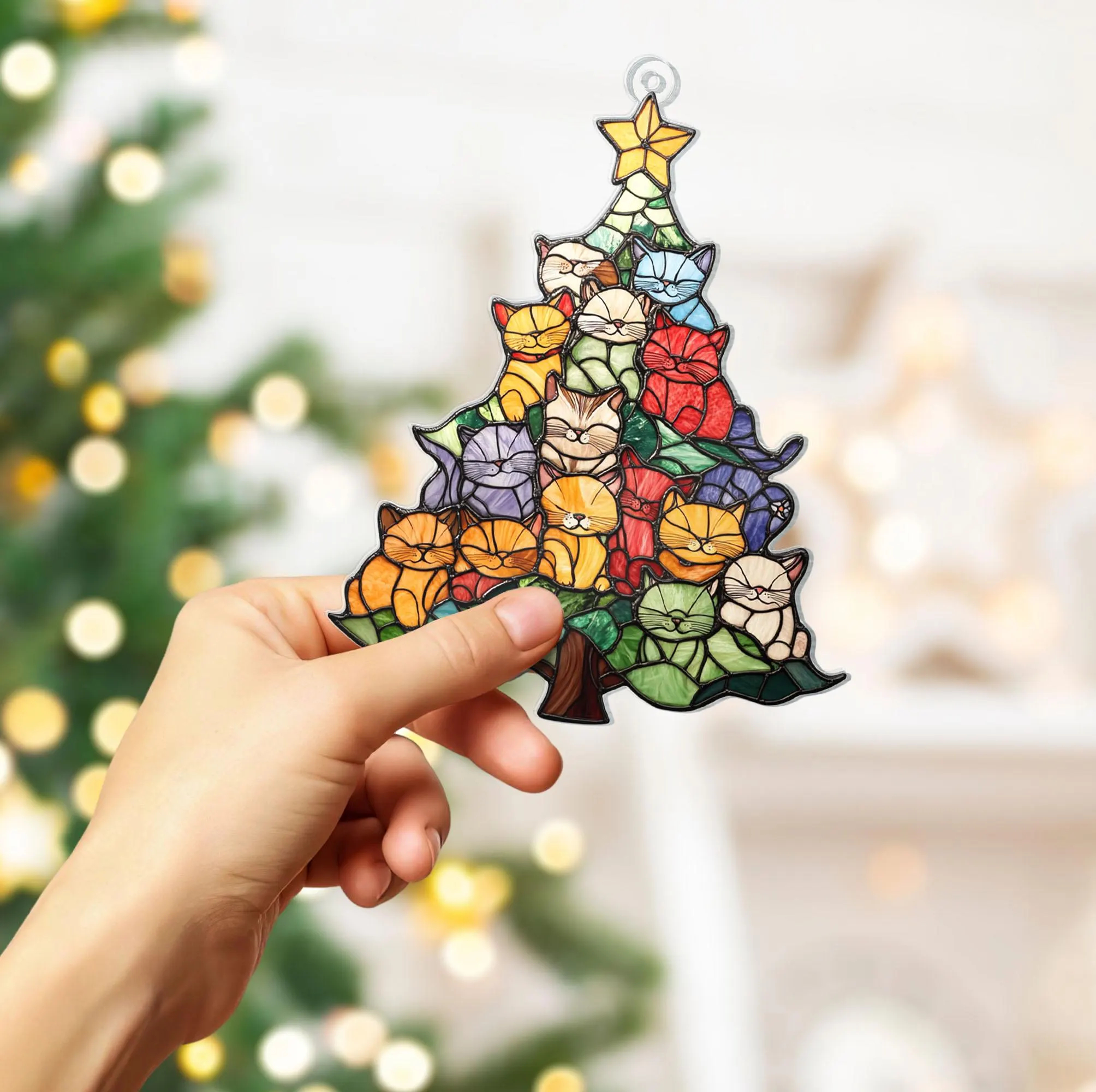 💥ON SALE💥Cat Christmas Tree Suncatcher Ornament Decoration🐱🎄✨