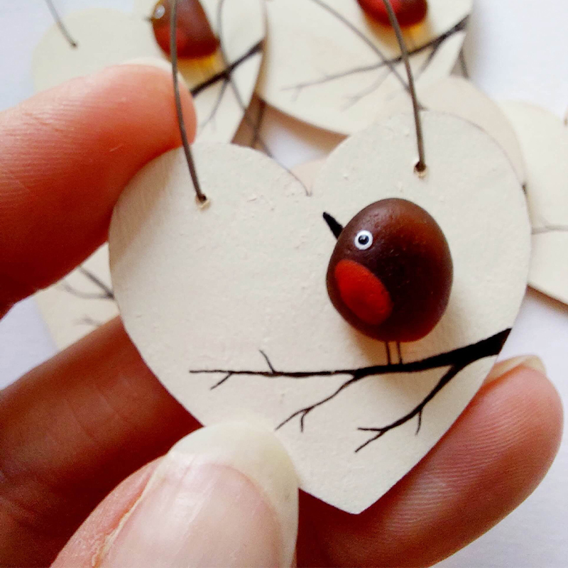 Sea Glass Robin Heart Decoration