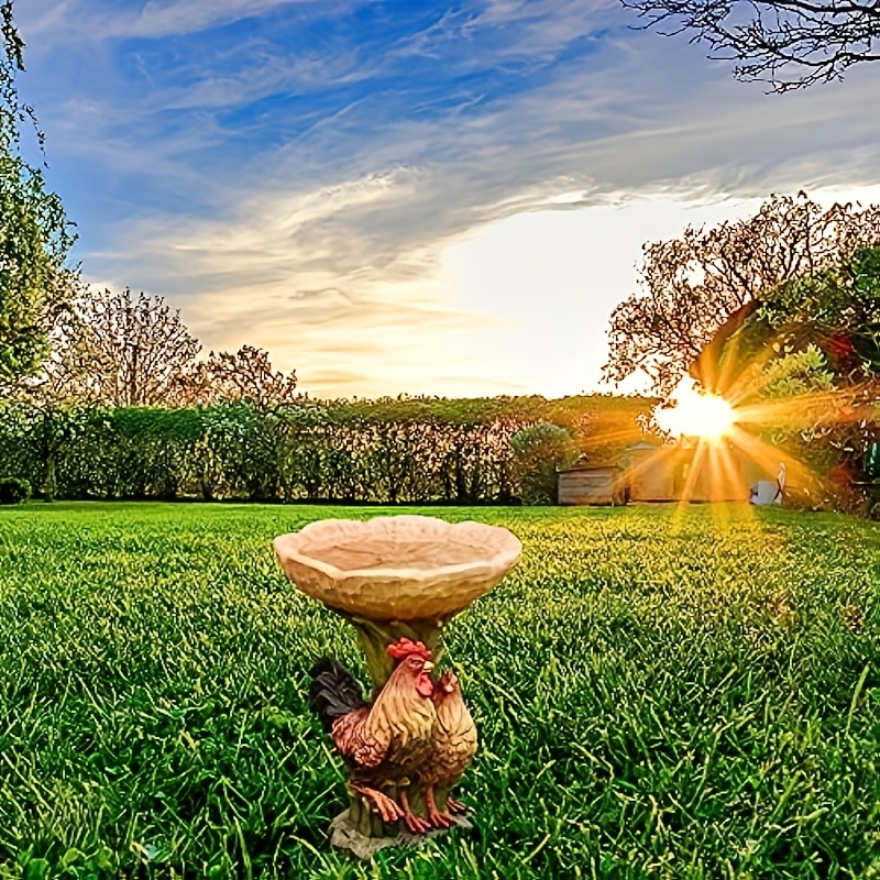 1pc Chicken Resin Statue Bird Feeder, Garden Yard Patio Lawn Outdoor Decoration Fairy Garden Accessories