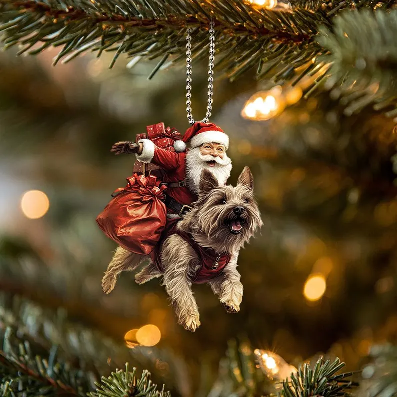 Happy Santa and Dog Ornament