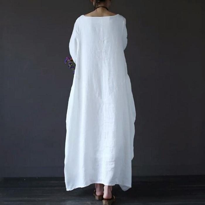 Casual Loose Plus Size Cotton And Linen Long Dress