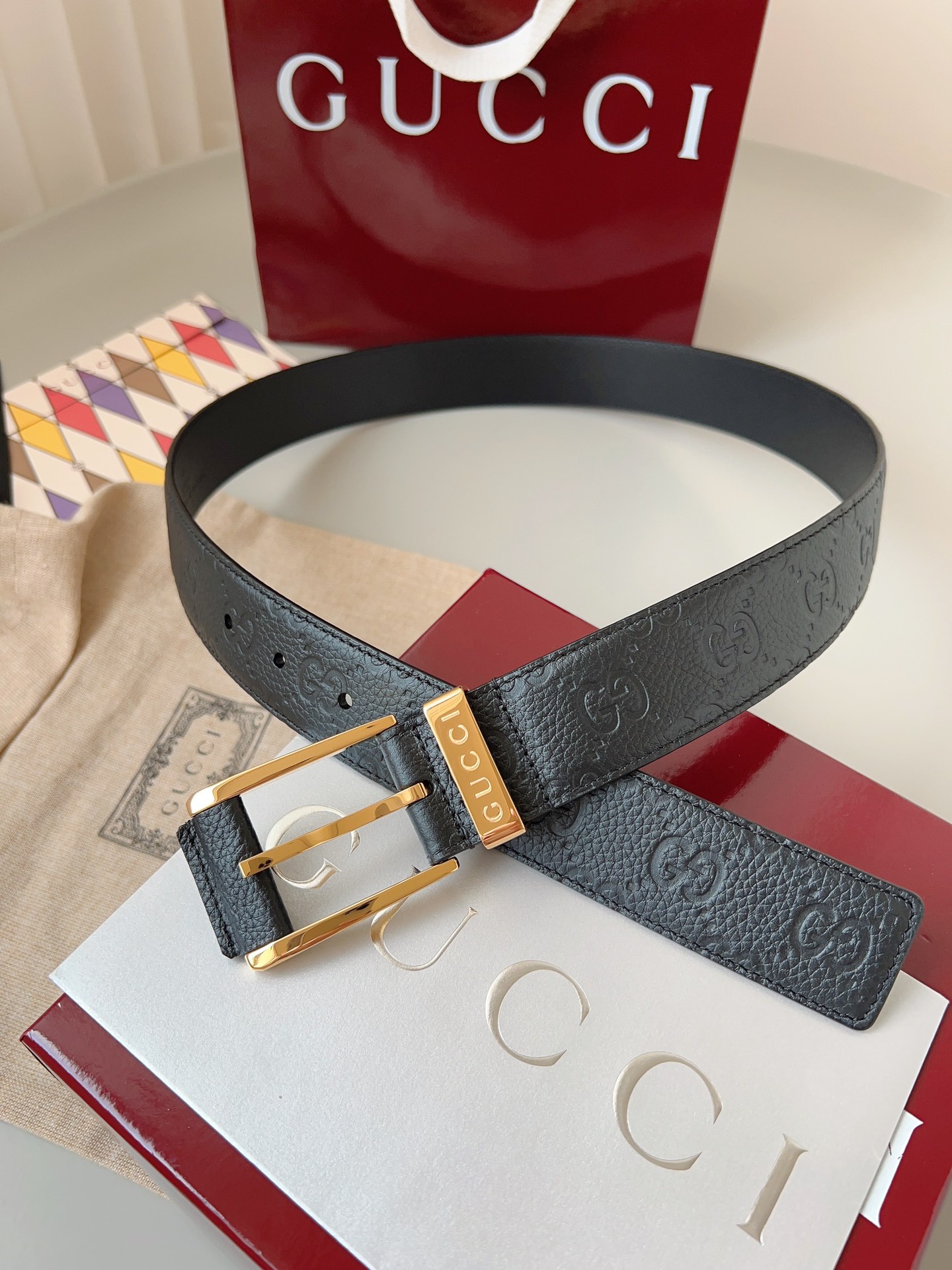 Gucci pin buckle printed leather belt 3.5cm wide