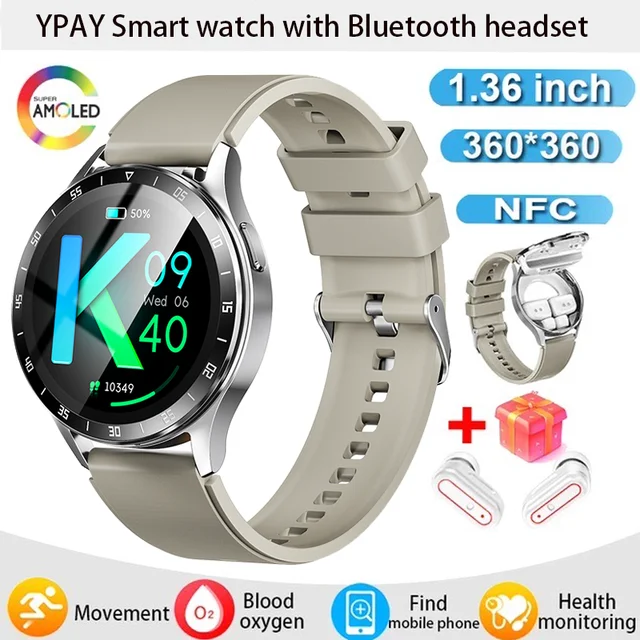 New wireless Bluetooth headset 2-in-1 HD Bluetooth Calling Smartwatch NCF Heart rate Blood pressure Monitor Sports smartwatch