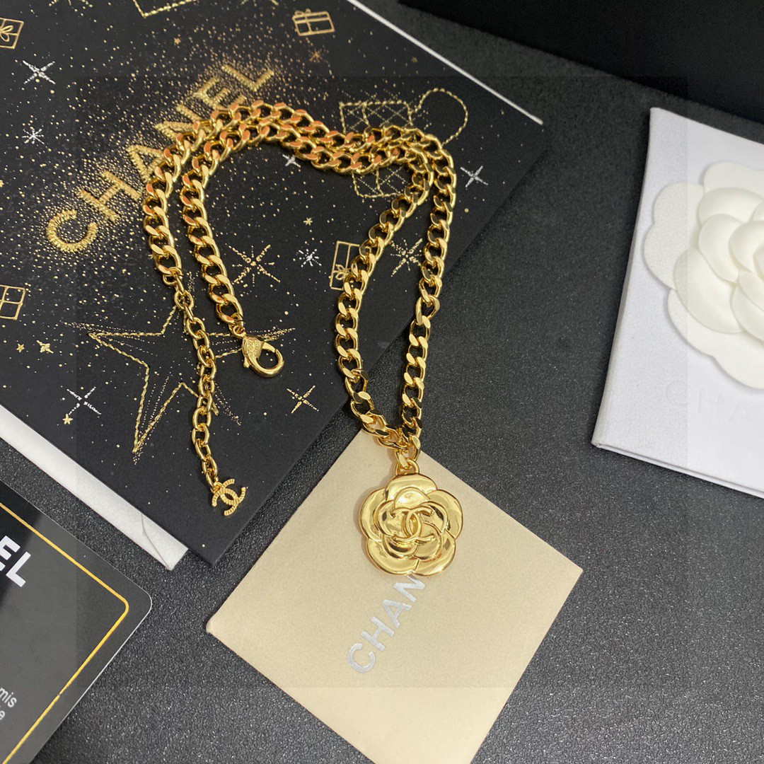 Chanel Gold Camellia Pendant Necklace