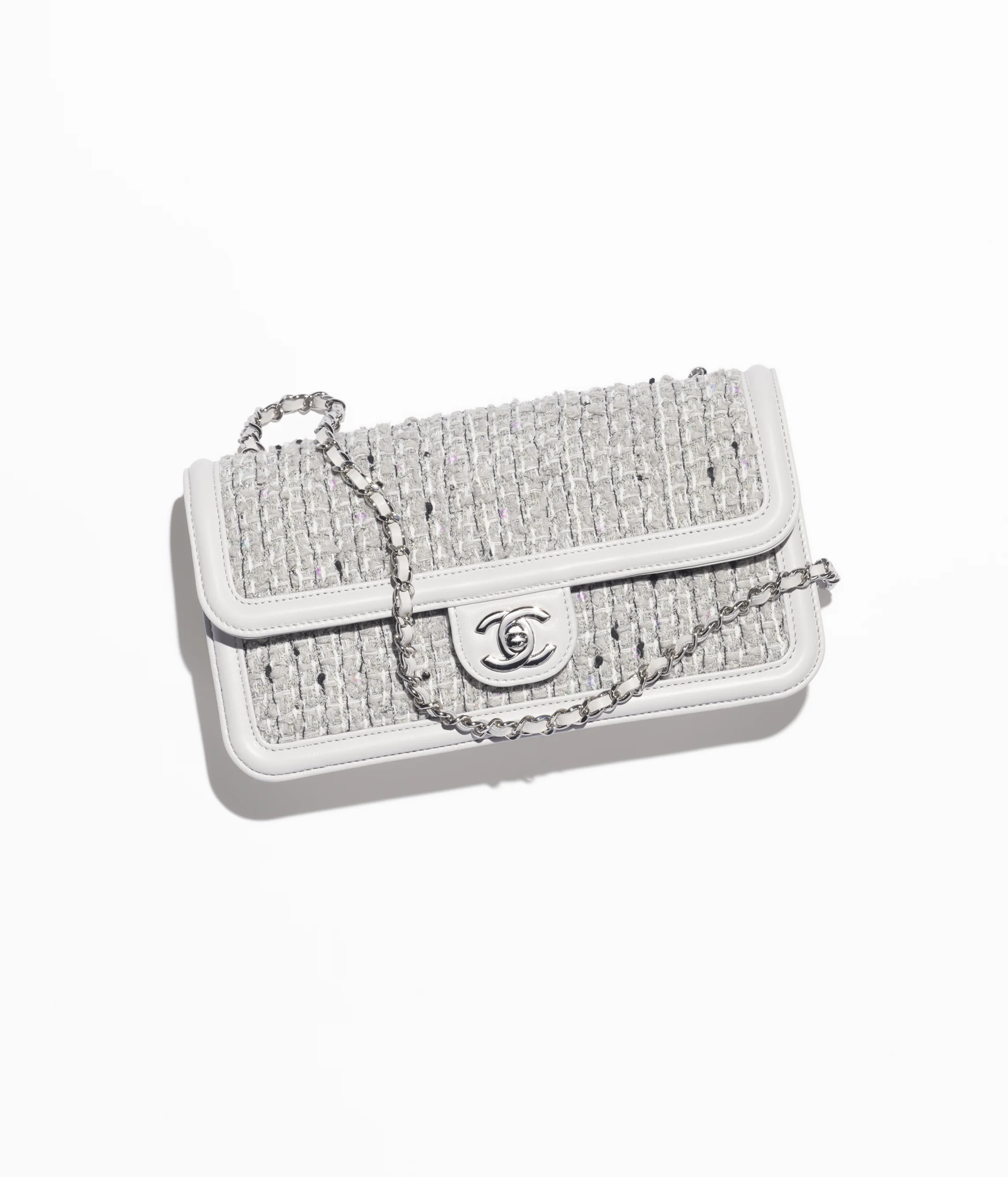 Chanel Small Flap Bag Tweed, Lambskin & Silver-Tone Metal Light Gray, White & Black AS5234-B19140-NACWN