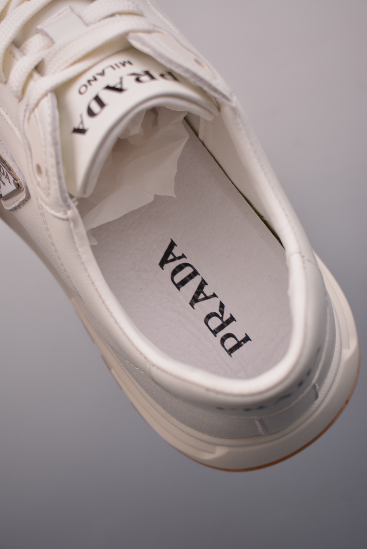 Prada PRAX 01 Triangle Logo Leather Sneakers off-white 3D936M_3LF5_FG000