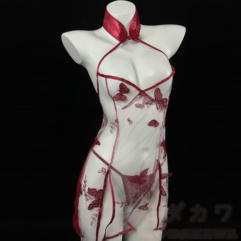Cheongsam Hollow Out See-through Lingerie Dress