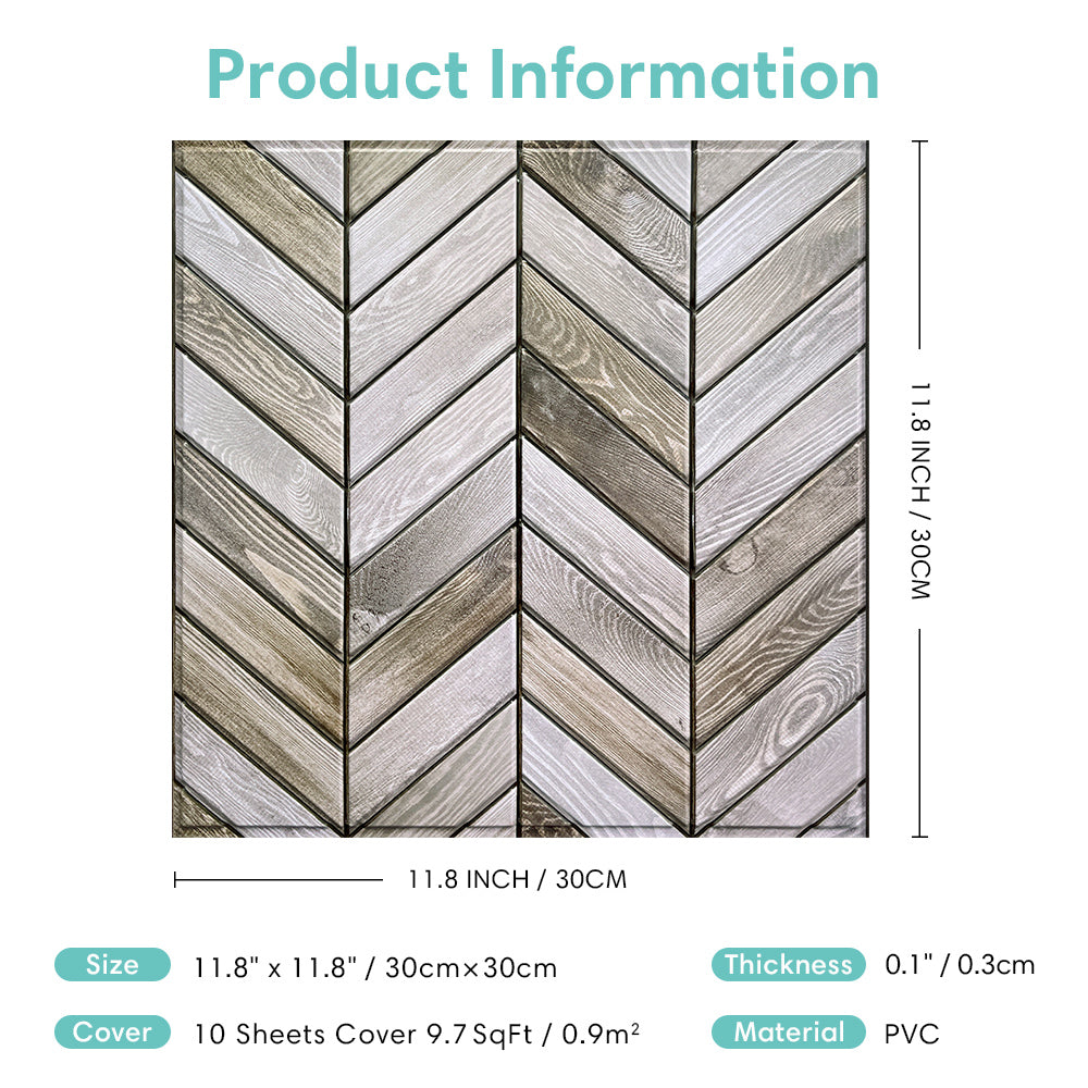 3D Wood Herringbone Peel and Stick Wall Tile