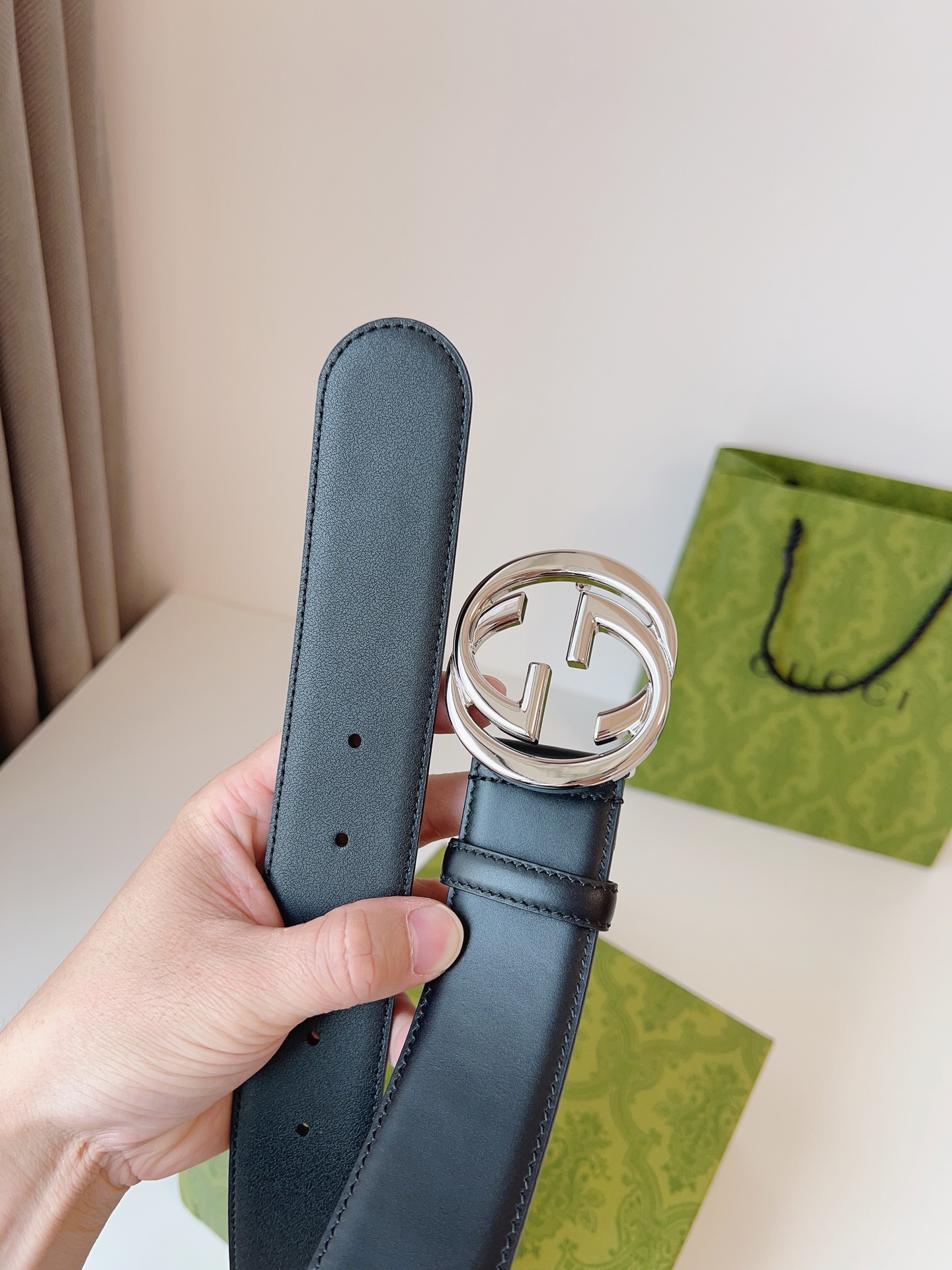 Gucci new double G buckle leather Belt Width 4.0CM