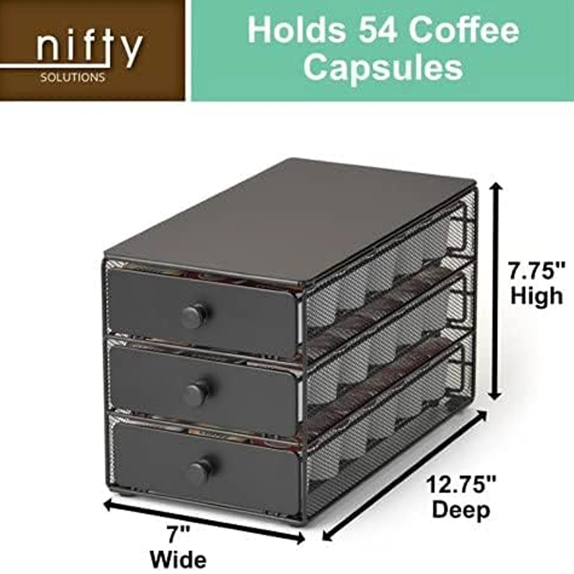Nifty 3-Tier Holder & Storage, 54 K-Cups Pod Pack Capacity Rack Satin Finish, Black