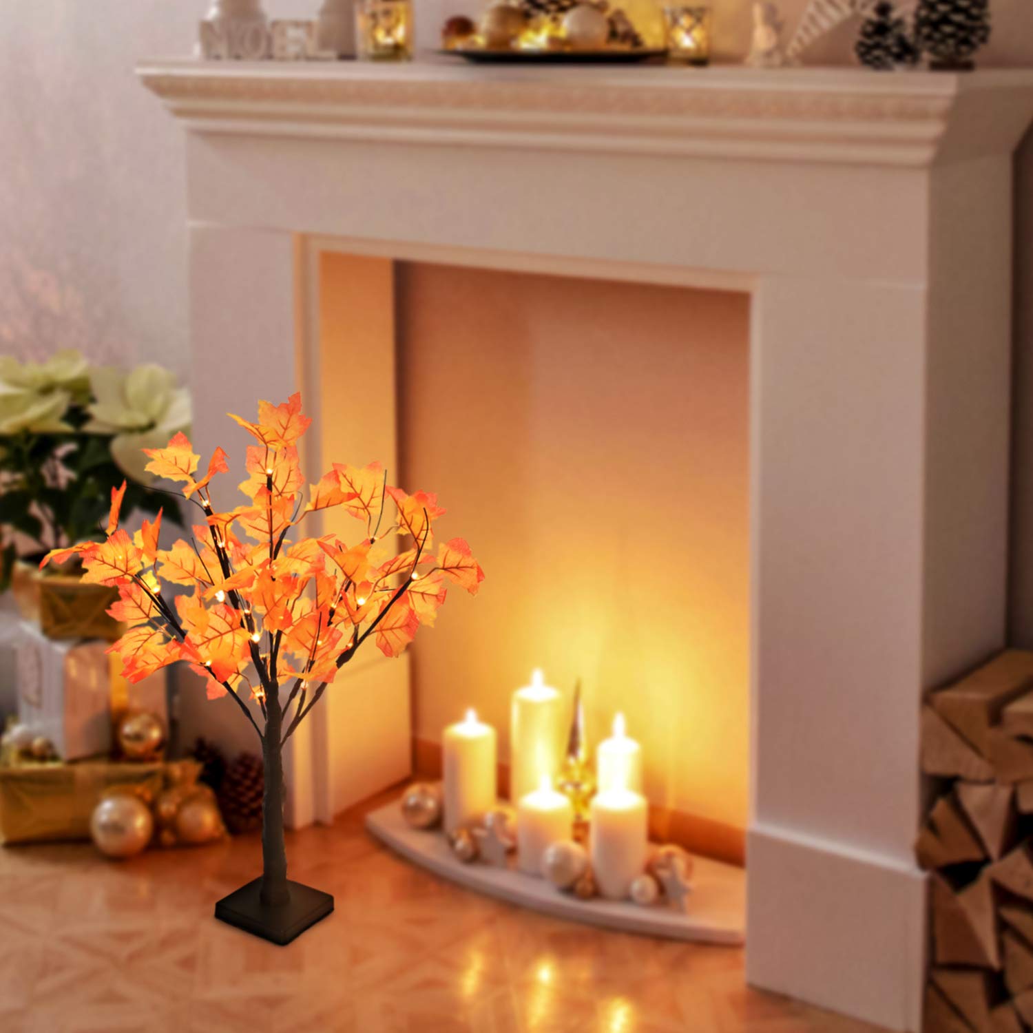 🍁Artificial Fall Lighted Maple Tree Decor - 🍂Fall Decorations for Halloween & Thanksgiving
