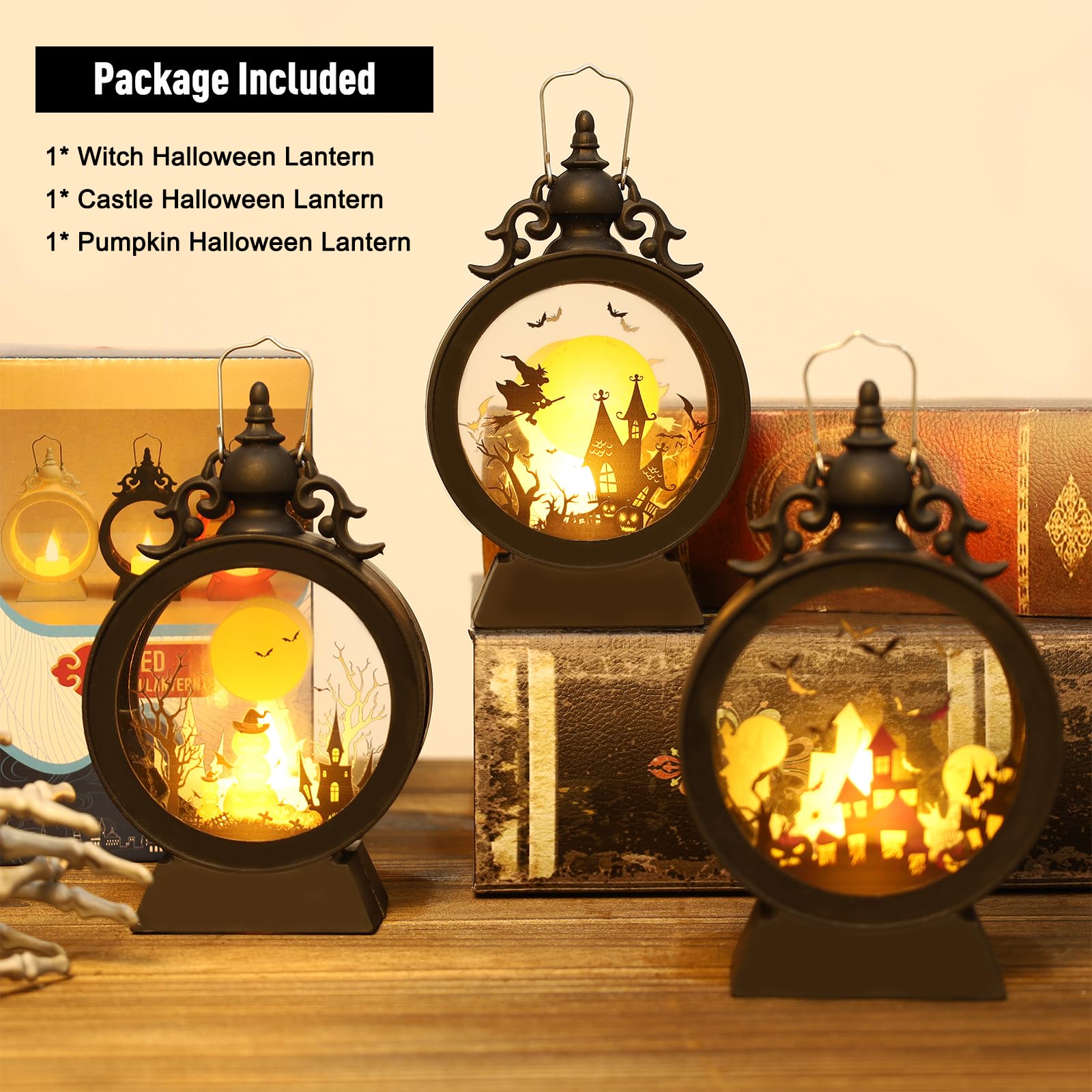 3 PCS Halloween Lantern Light with Flameless Candle