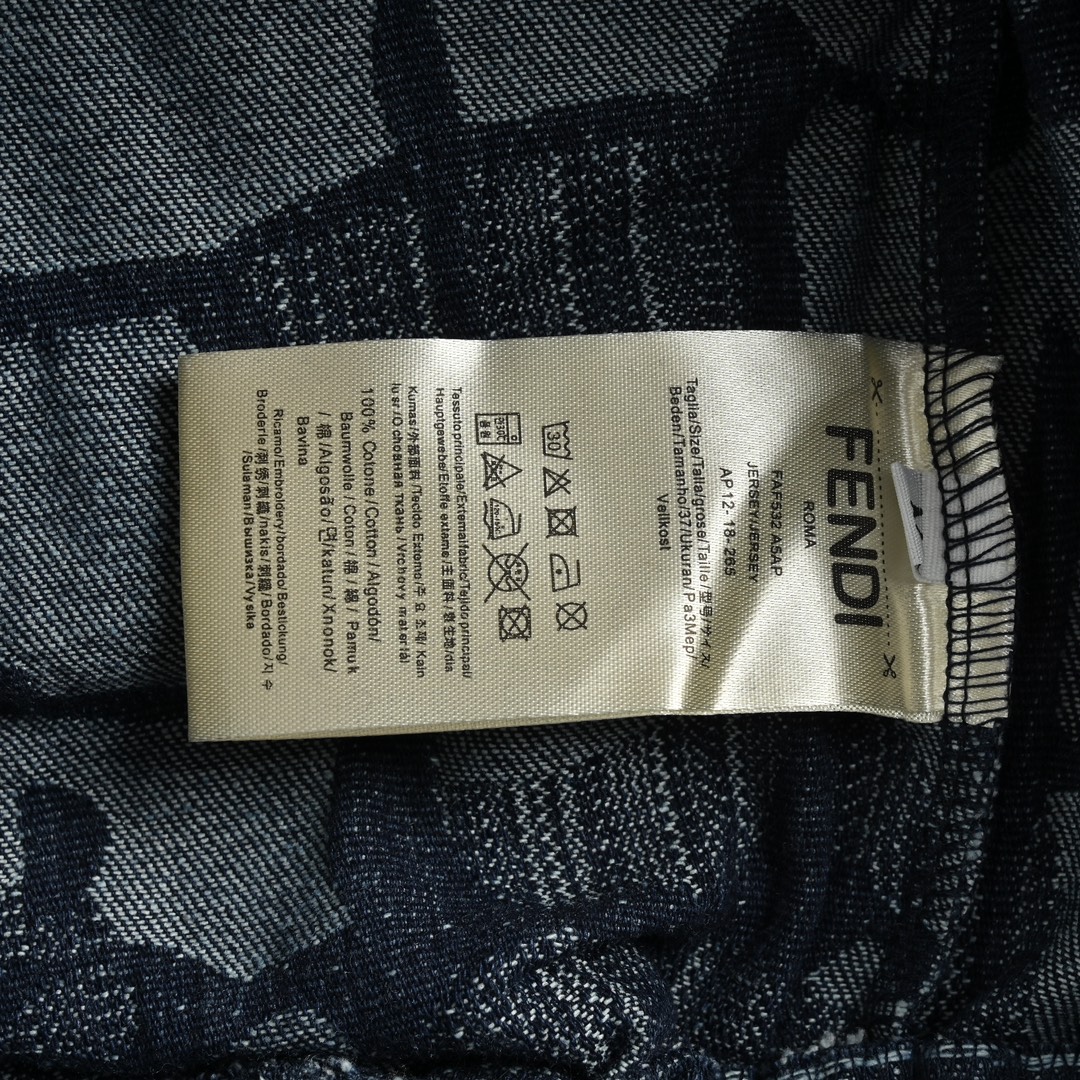 Fendi 24ss checkered FF linen fringe denim shorts
