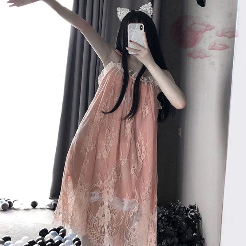Lace Mesh Slip Dress Nightdress Stockings Lingerie