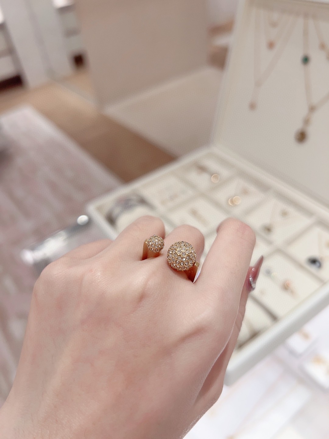 Dior large and small beads full diamond open ring