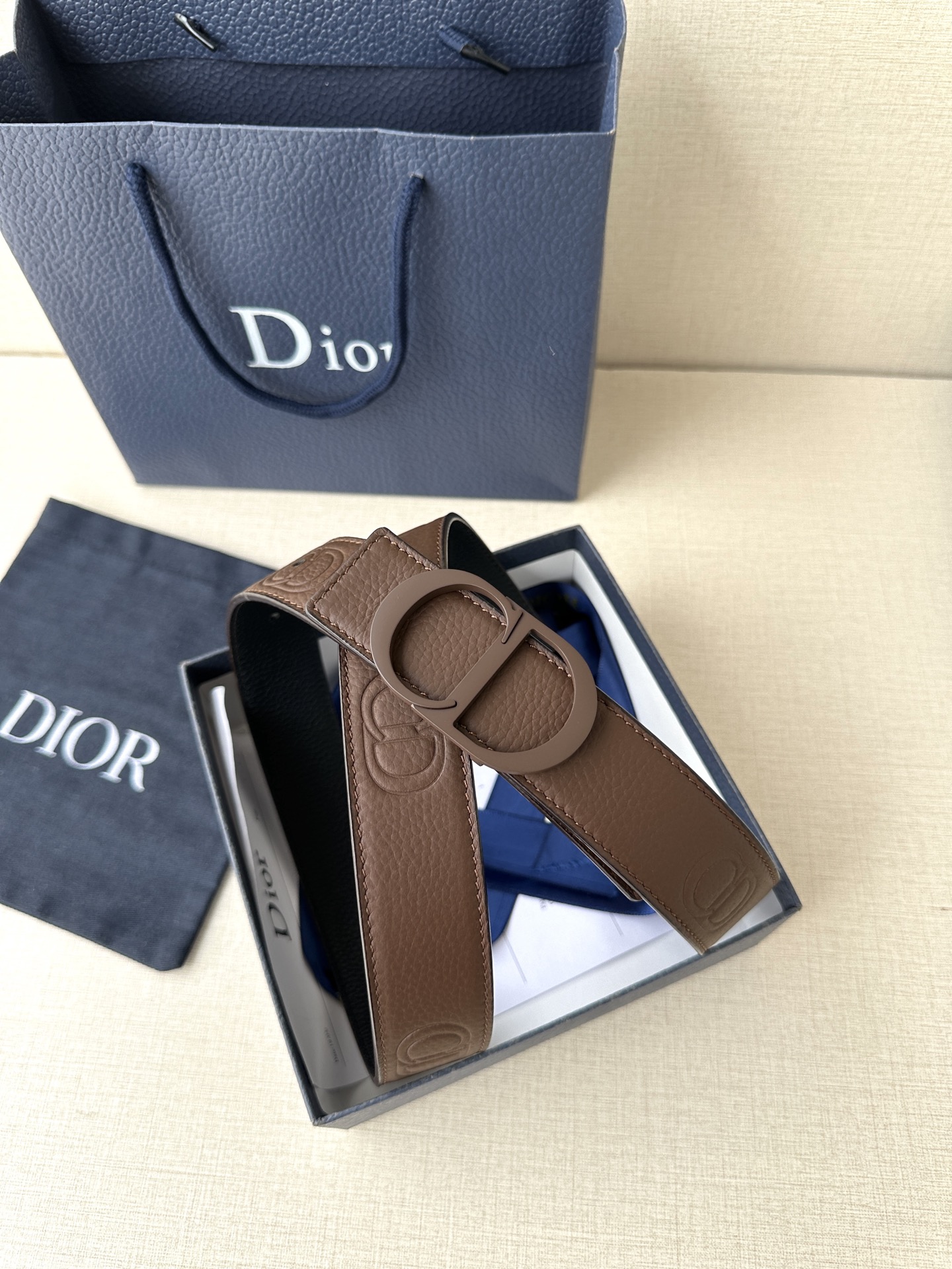 Dior embossed top layer leather belt 3.5CM wide