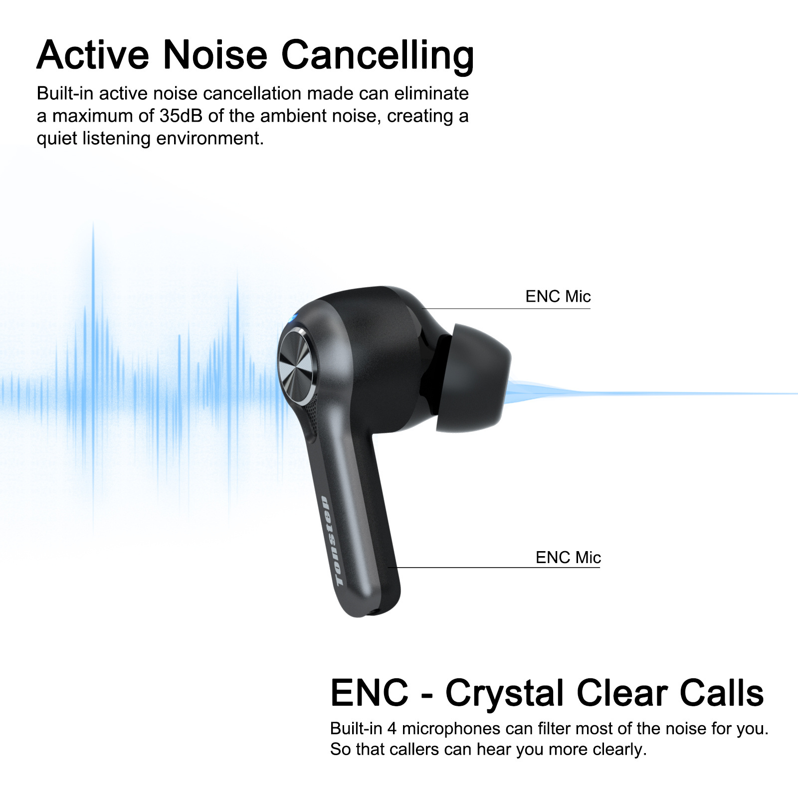 TONSTEP Wireless Noise-cancelling Hi-Fi Stereo Sound Earbuds 5.3