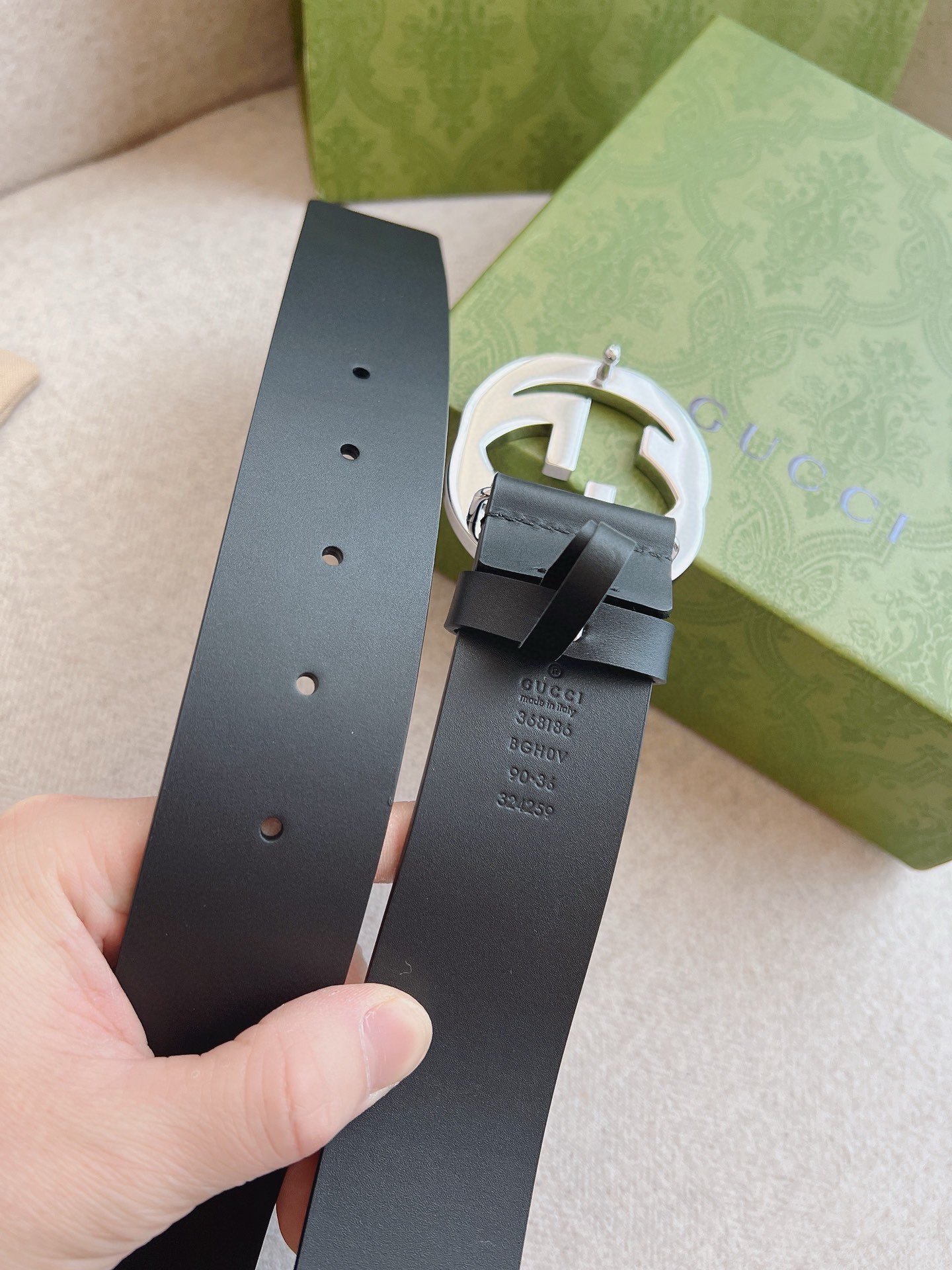 Gucci Interlocking Double G Buckle Leather Belt 4.0cm Width