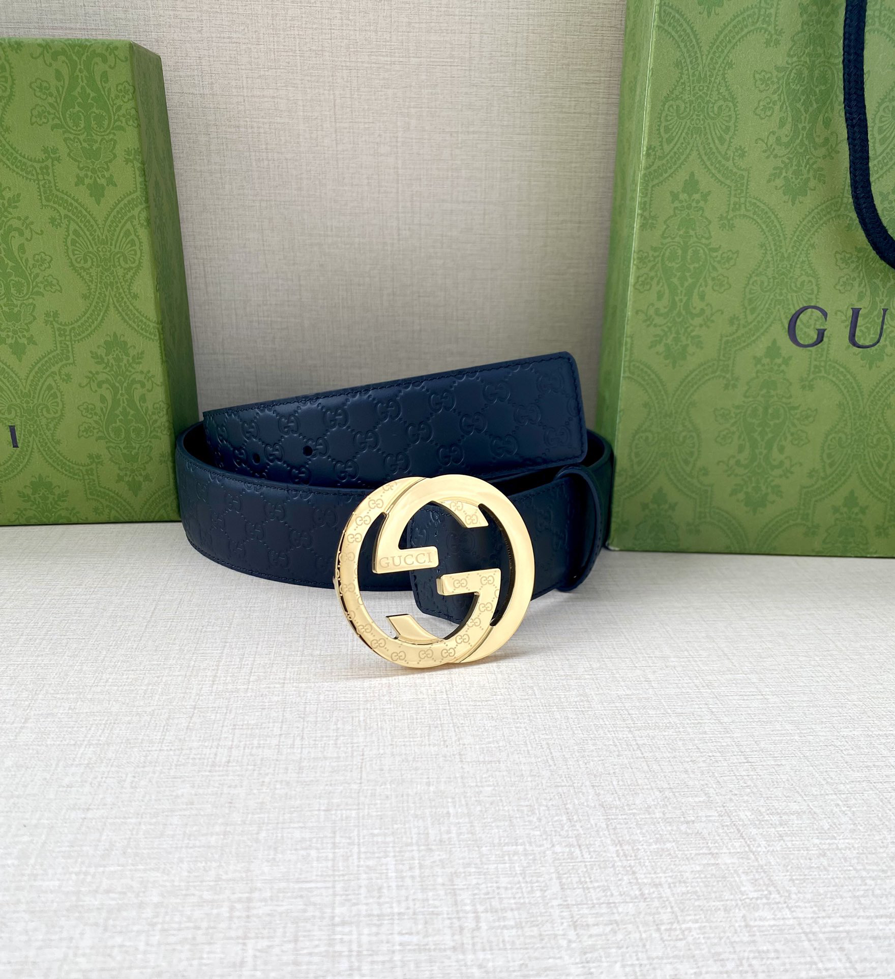 Gucci Interlocking Double G Double-sided Leather Belt 4.0CM Width