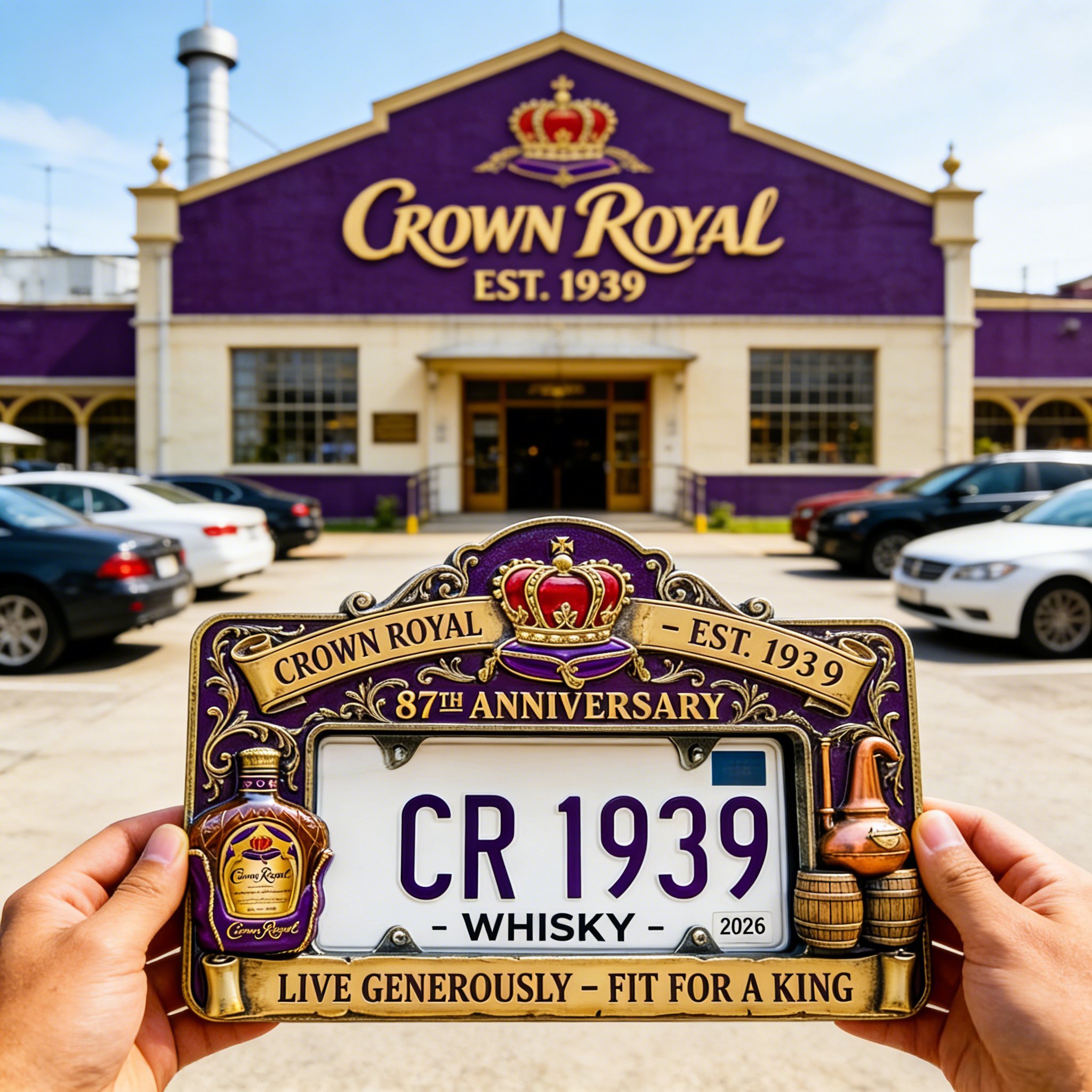 👑 Crown Royal 87th Anniversary License Plate Frame