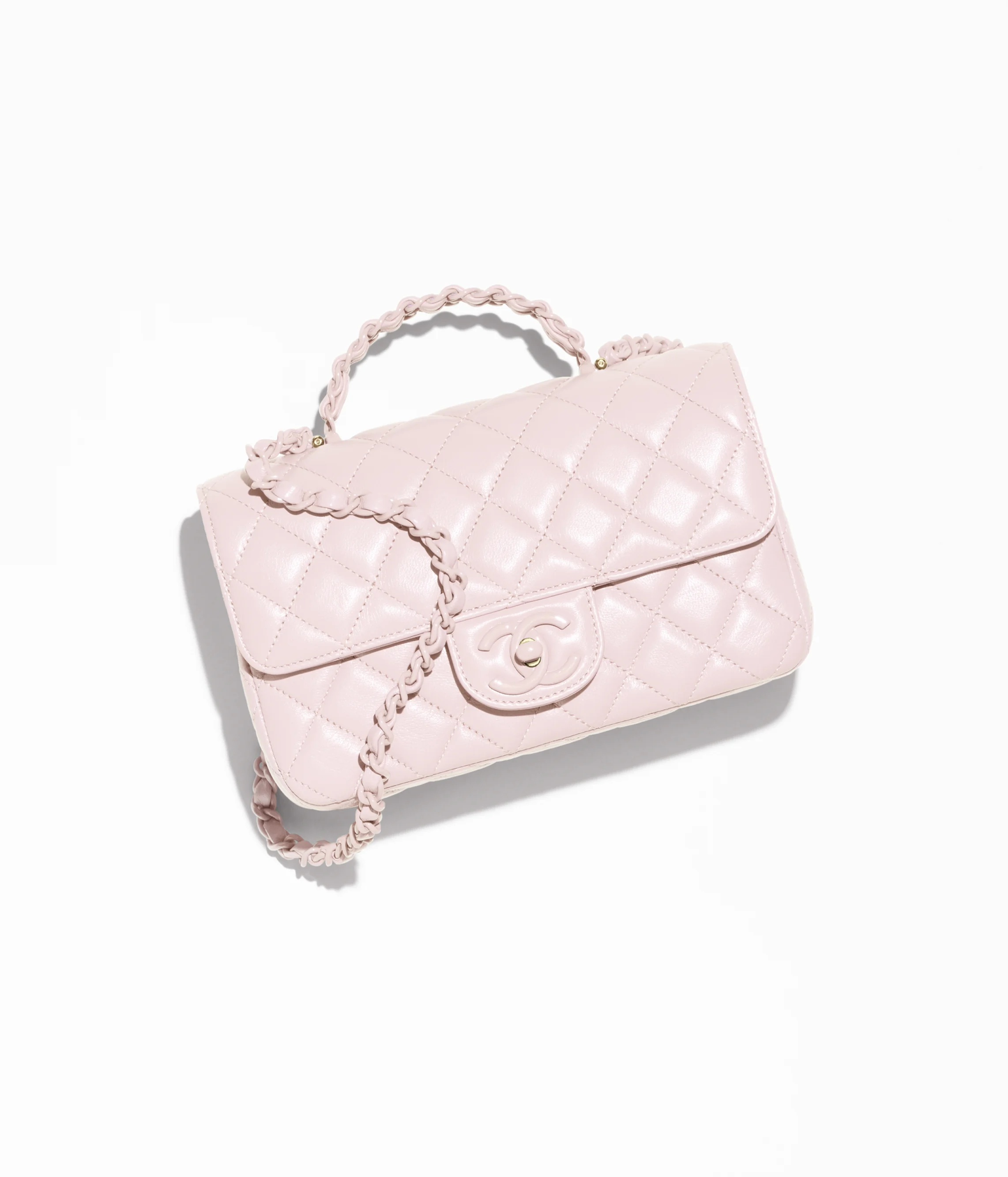Chanel Mini Flap Bag with Top Handle Lambskin & Lacquered Metal Light Pink AS5355-B19386-NADOE