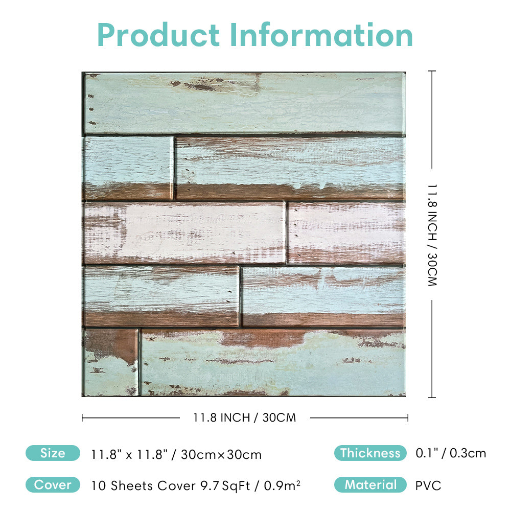 3D Vintage Green Shiplap Wood Peel and Stick Wall Tile