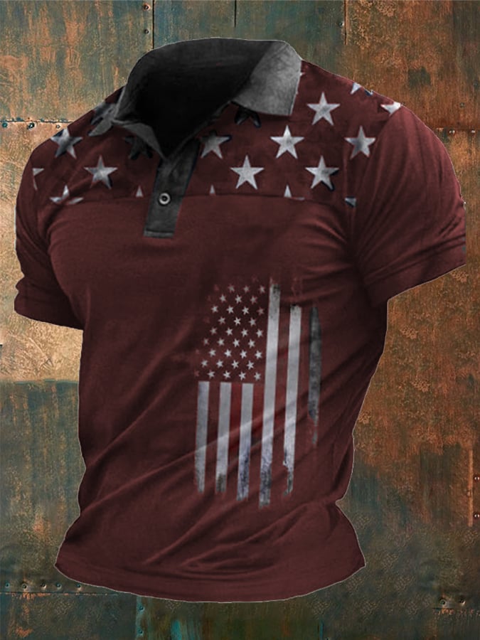 Men's Casual Flag Print Polo Shirt