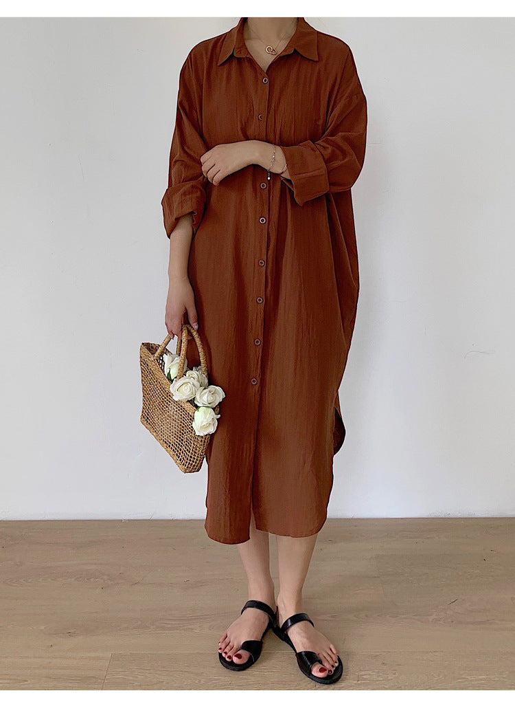 Shirt Dress High Grade Summer Women Niche Age Reducing Solid Color Loose Fitting Maxi Dress