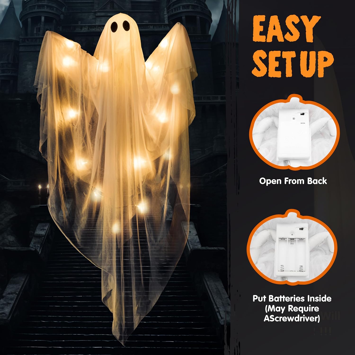 👻👻47” Halloween Light up Hanging Ghost Decoration Outdoor with  LED Light