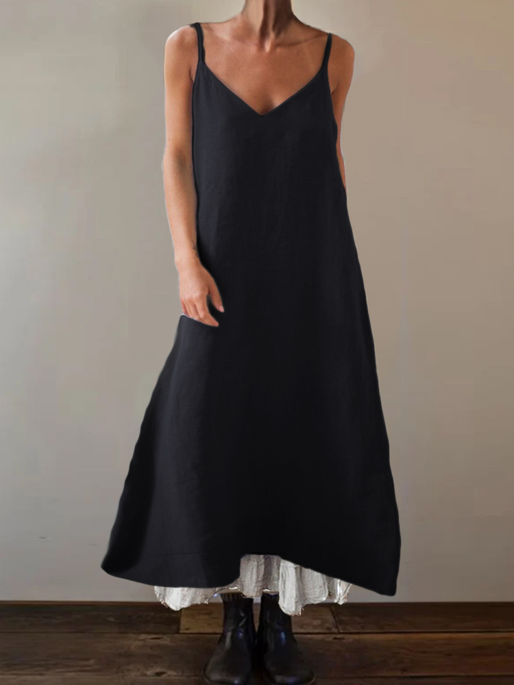 V Neck A Line Cami Pinafore Maxi Dress
