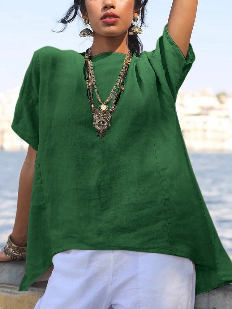 Solid Irregular Hem Comfy Loose Tunic
