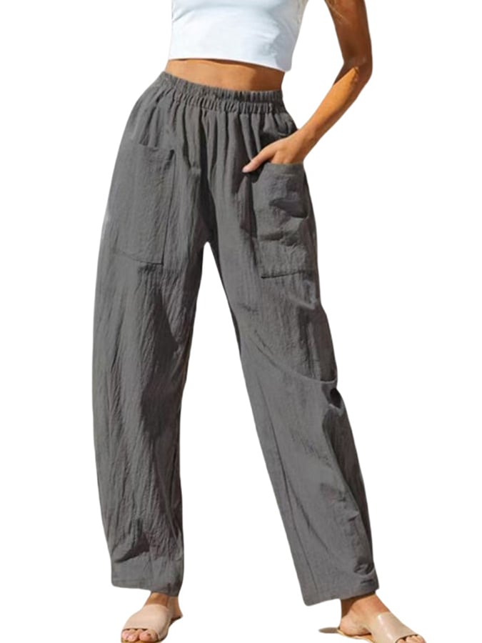 Women's Pocket Patchwork Elastic Waist Casual Pants