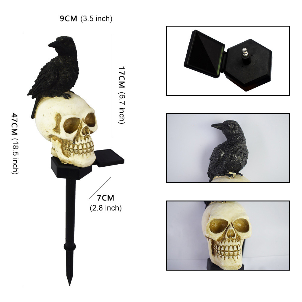 1pc Crow Skull Solar Garden Light, Garden Ground Plug-in Light, Garden Outdoor Waterproof Solar Light Stake, Outdoor Decoration Walkway Patio Yard Lawn